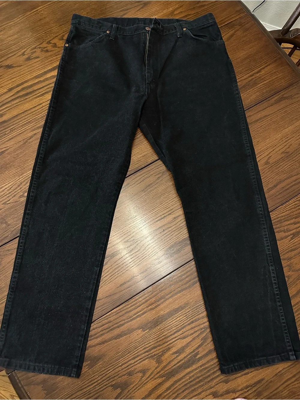 Wrangler Black Denim Back Pocket with Tan Patch - excellent used condition - Picture 2 of 7